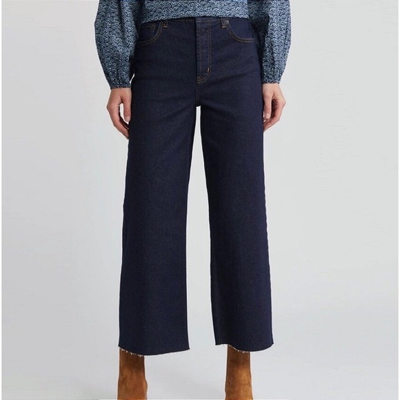 Rails Denim - Rails Getty Crop Jeans Dark Wash Blue Denim High Rise Wide Leg Raw Hem NWT Boho